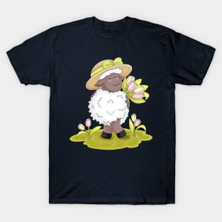 Kawaii Sheep Brings Beautiful Tulips T-Shirt